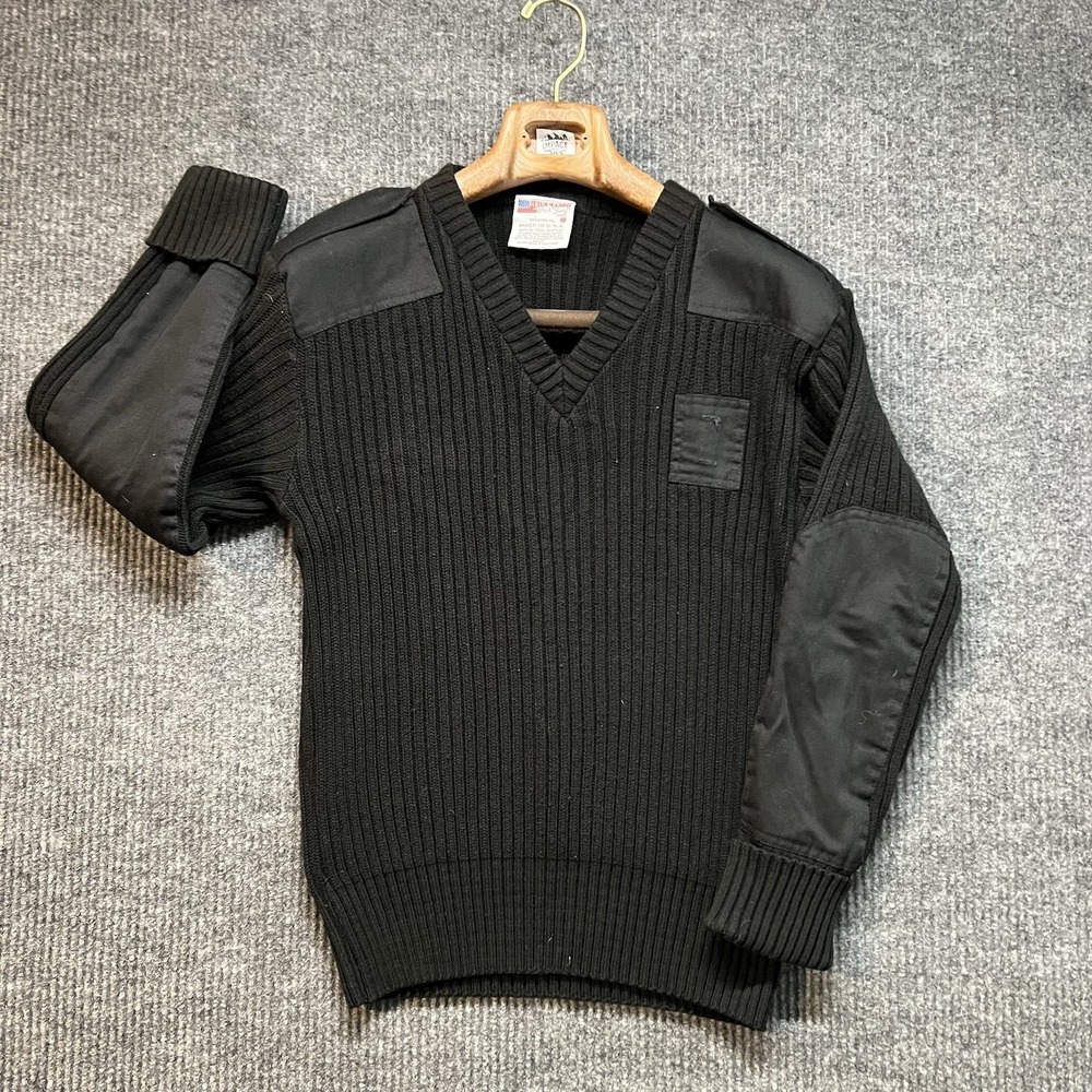 Vintage Jack Young Commando Knit Sweater Men's Medium Black‎ Acrylic Made In USA